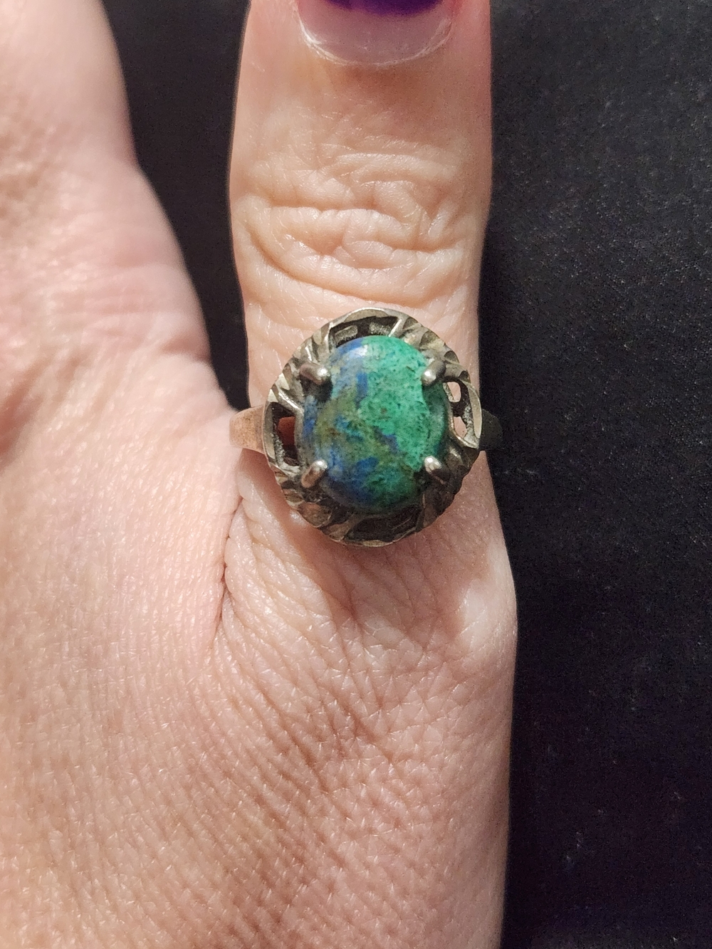 Sterling Ring 925 with Green-Blue Azurite-Malachite Stone